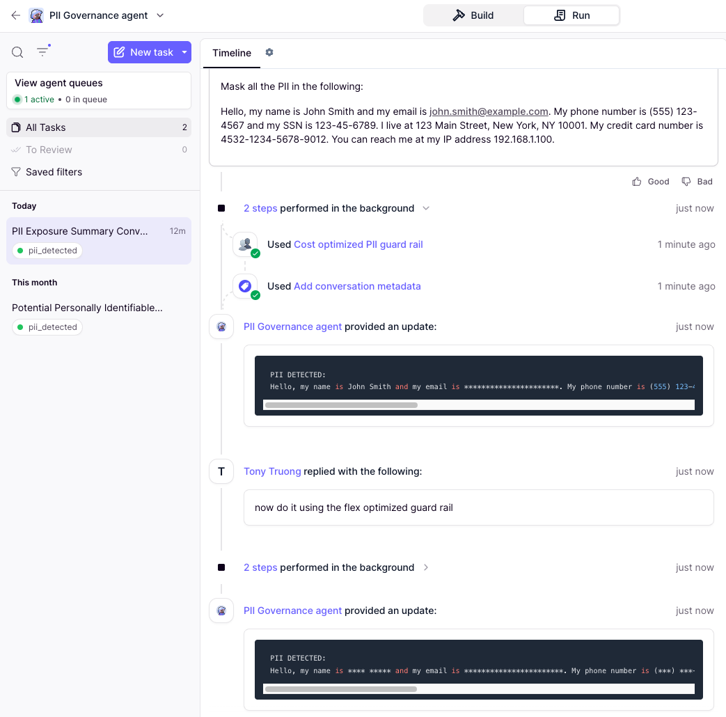 PII governance agent example run