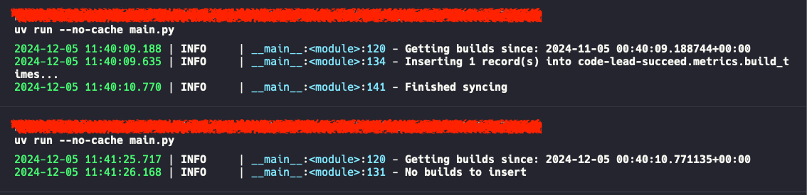 Python script run for build times in the CLI