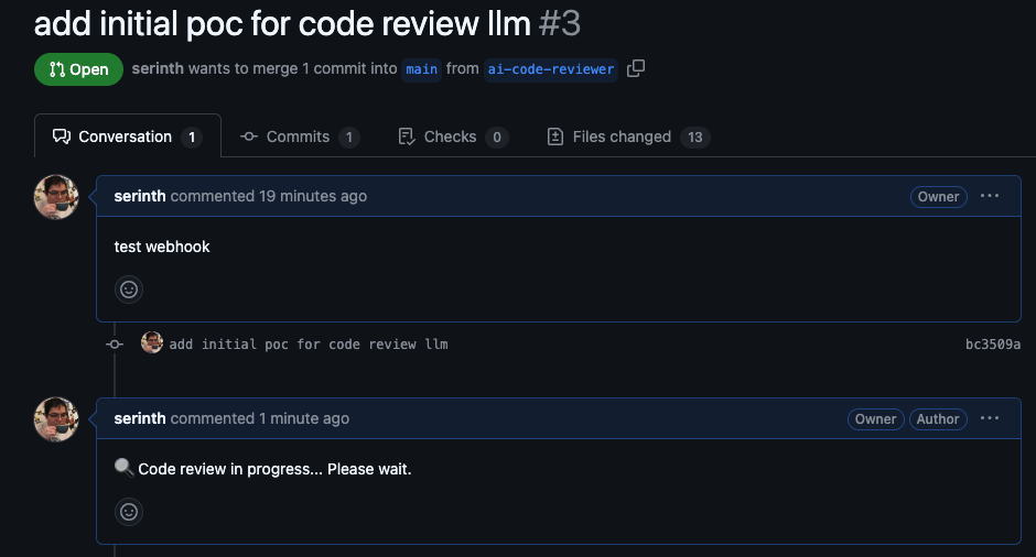 github PR ai reviewer initial comment